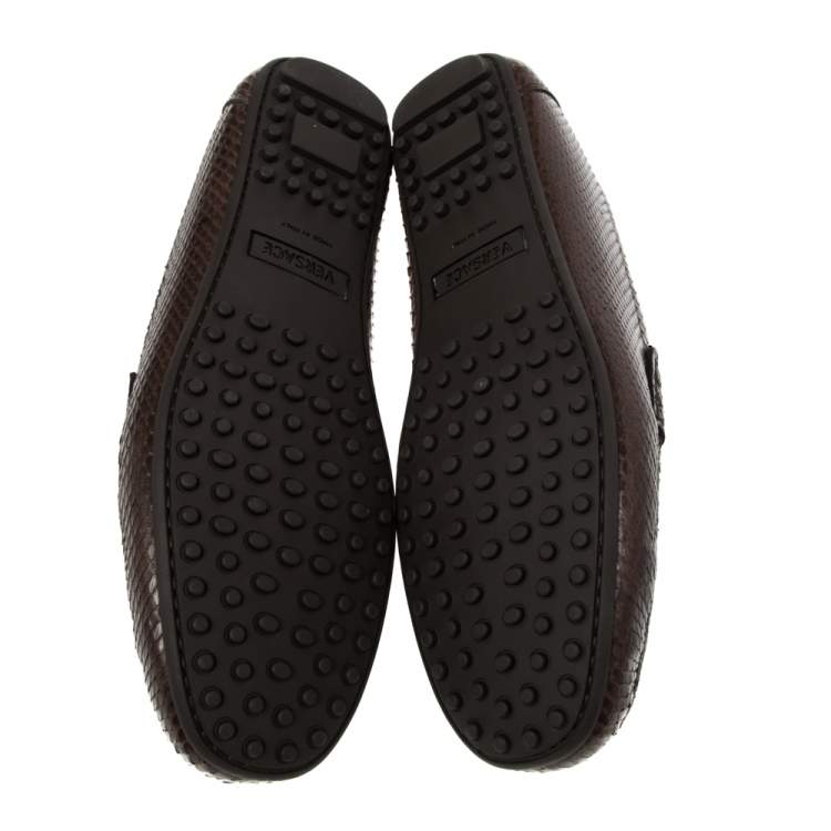 مملوكة مسبقًا Versace Brown Snakeskin  Leather Medusa Slip On Loafers  Size 42