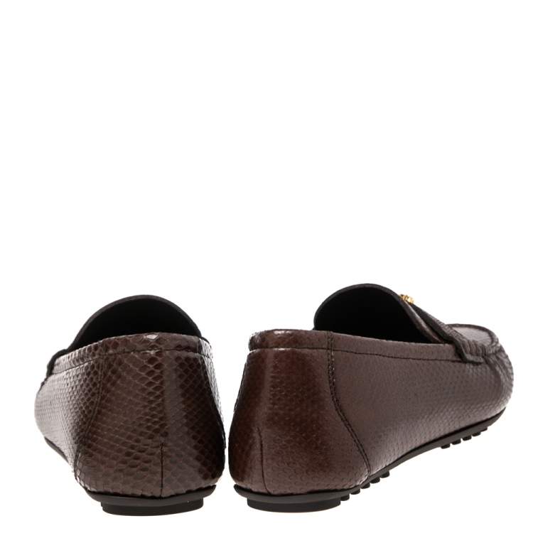 مملوكة مسبقًا Versace Brown Snakeskin  Leather Medusa Slip On Loafers  Size 42