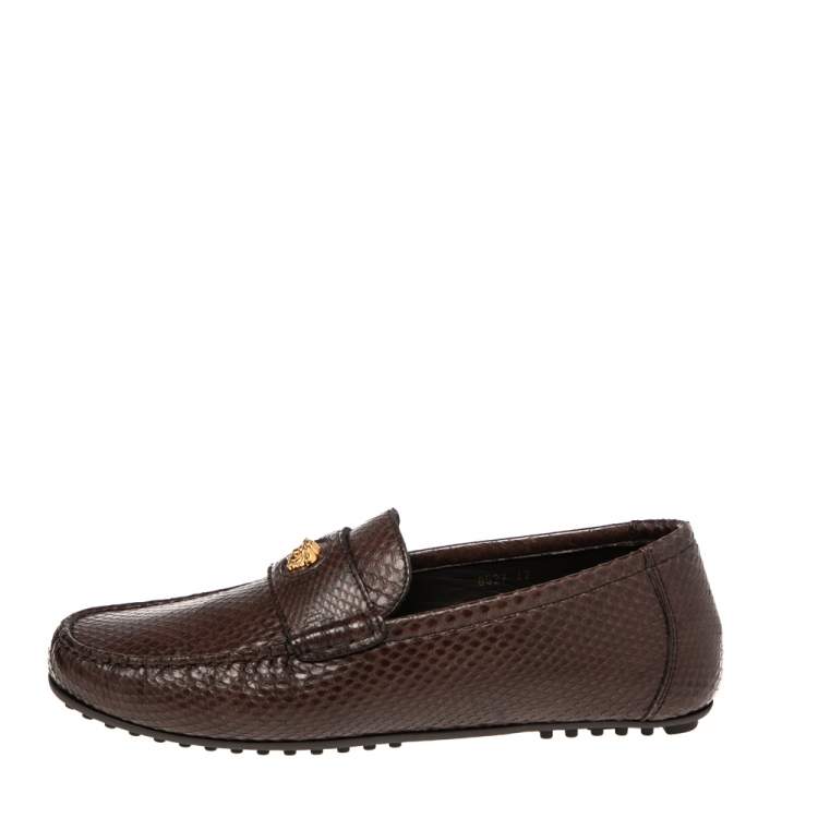 مملوكة مسبقًا Versace Brown Snakeskin  Leather Medusa Slip On Loafers  Size 42