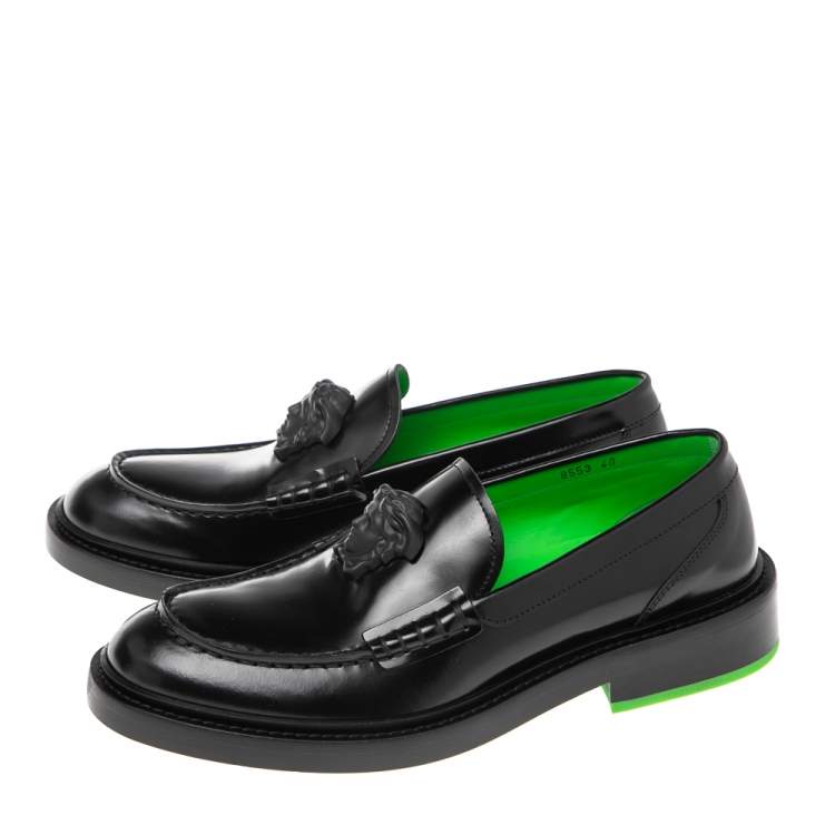 Pre Owned Versace Black Leather Slip On  Medusa Loafers Size 40
