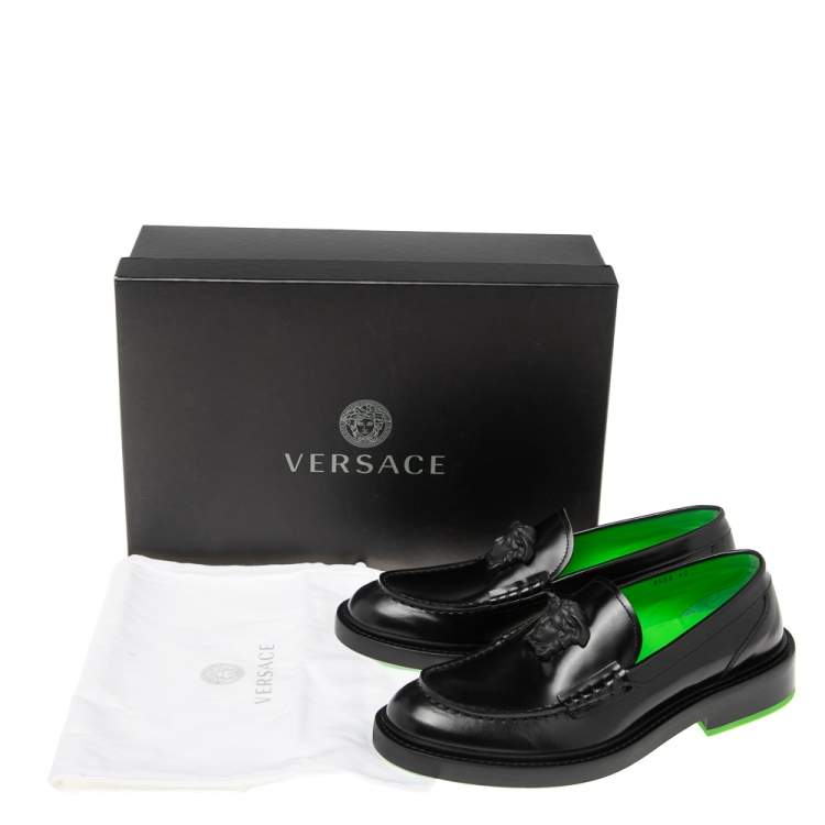 Pre Owned Versace Black Leather Slip On  Medusa Loafers Size 40