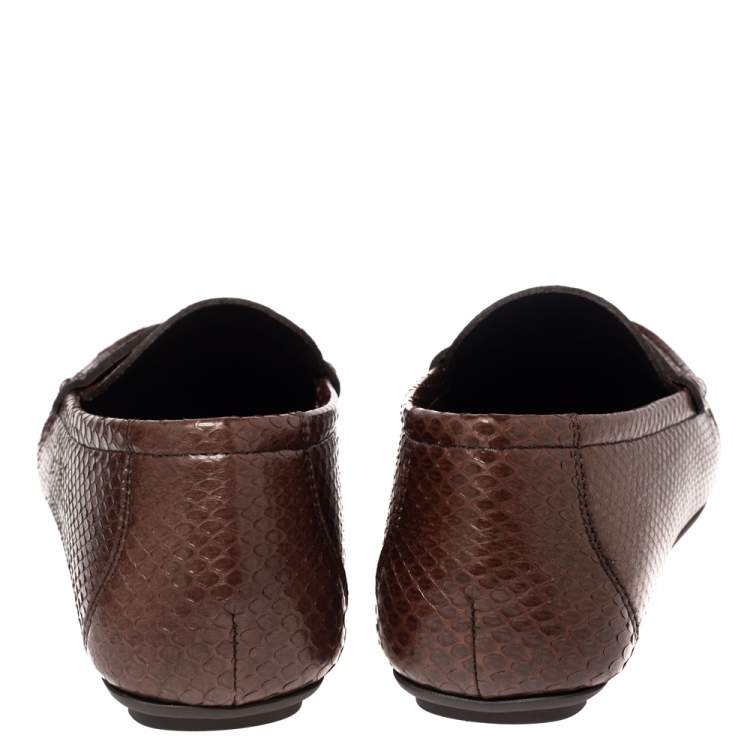 Pre Owned Versace Brown Snakeskin Leather Medusa Slip On Loafers Size 42