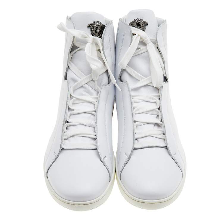 Pre Owned Versace White Leather Medusa High Top Sneakers Size 43