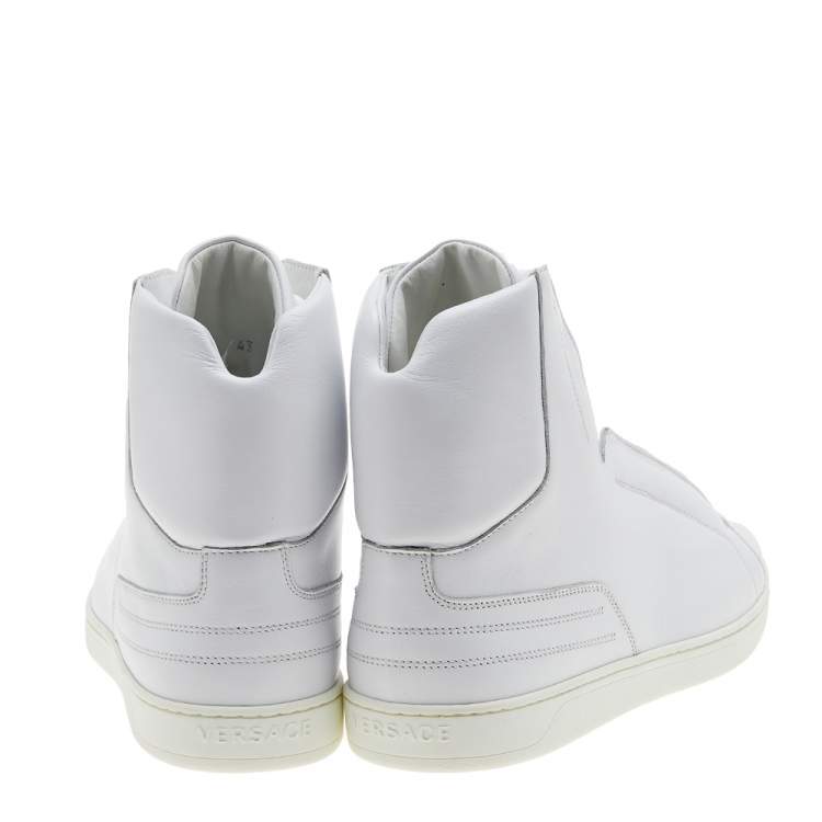 Pre Owned Versace White Leather Medusa High Top Sneakers Size 43