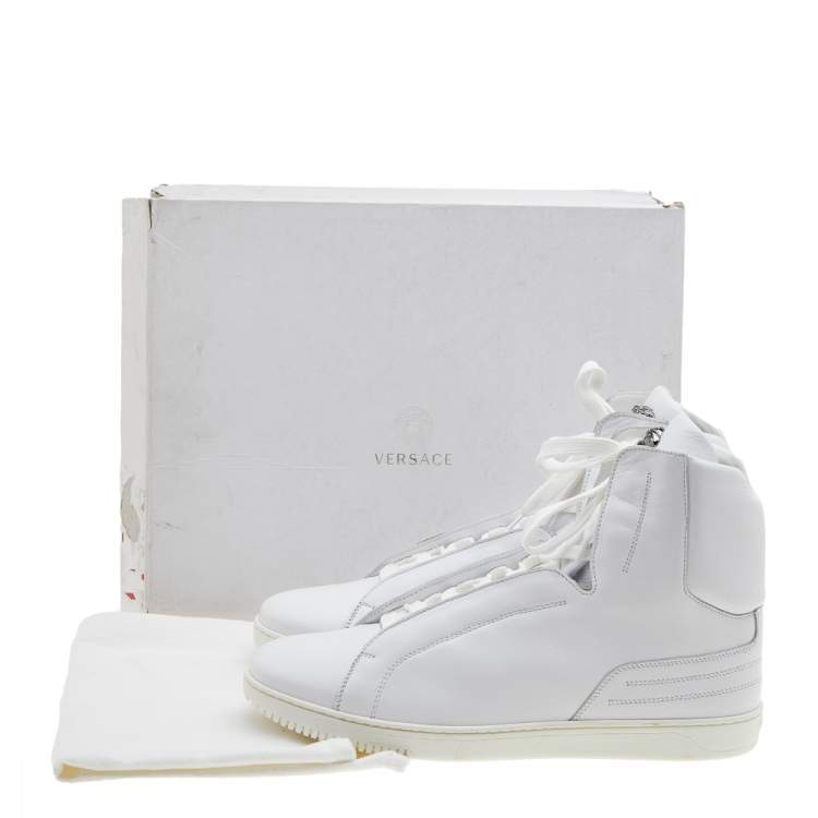 Pre Owned Versace White Leather Medusa High Top Sneakers Size 43
