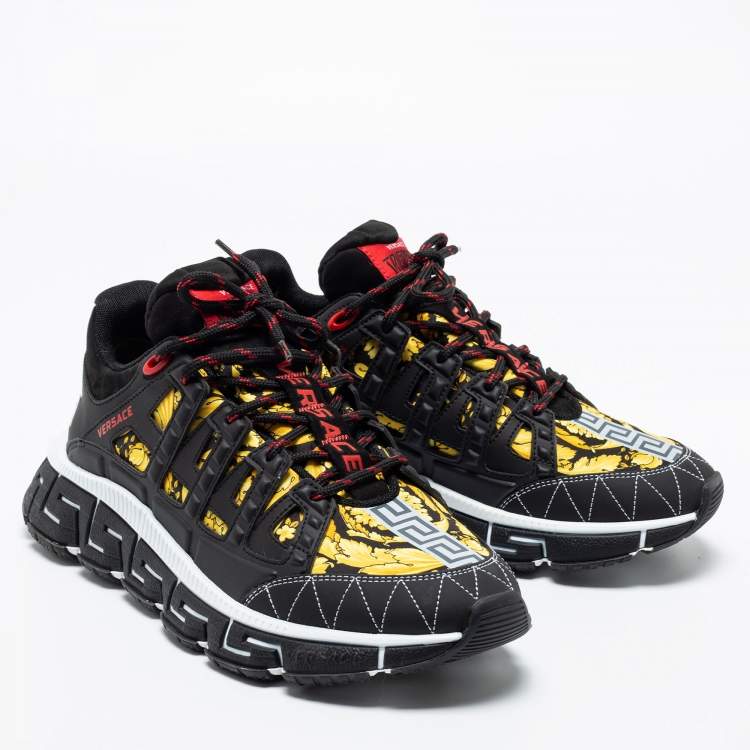 Pre Owned Versace Multicolor Barocco Print Nylon and Rubber Trigreca Low Top Sneakers Size 43