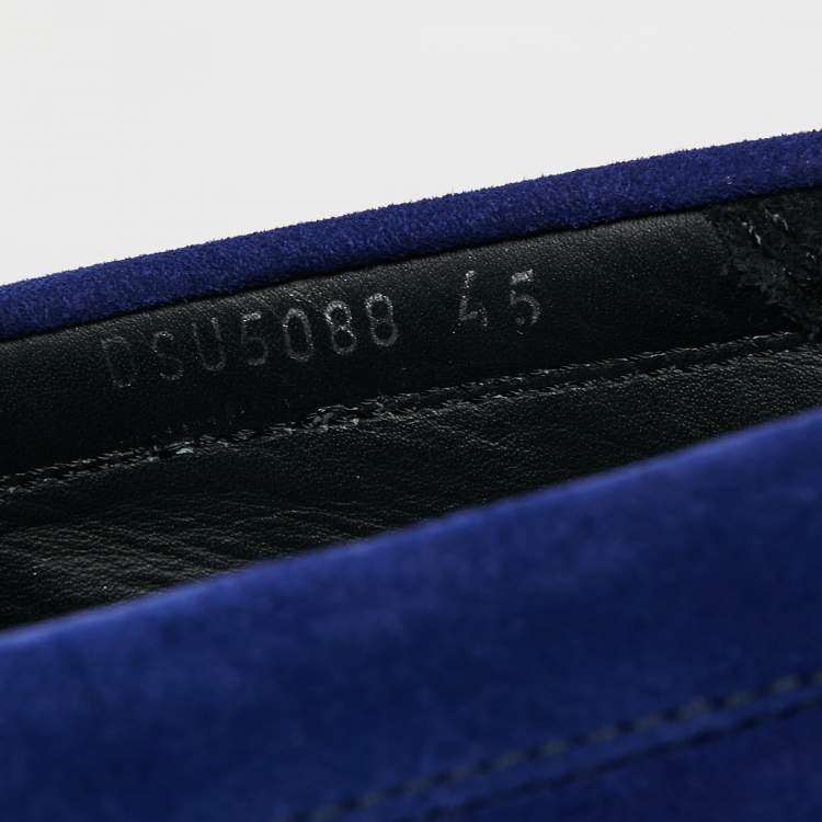 Pre Owned Versace Blue Embossed Leather and Suede Medusa Loafers Size 45