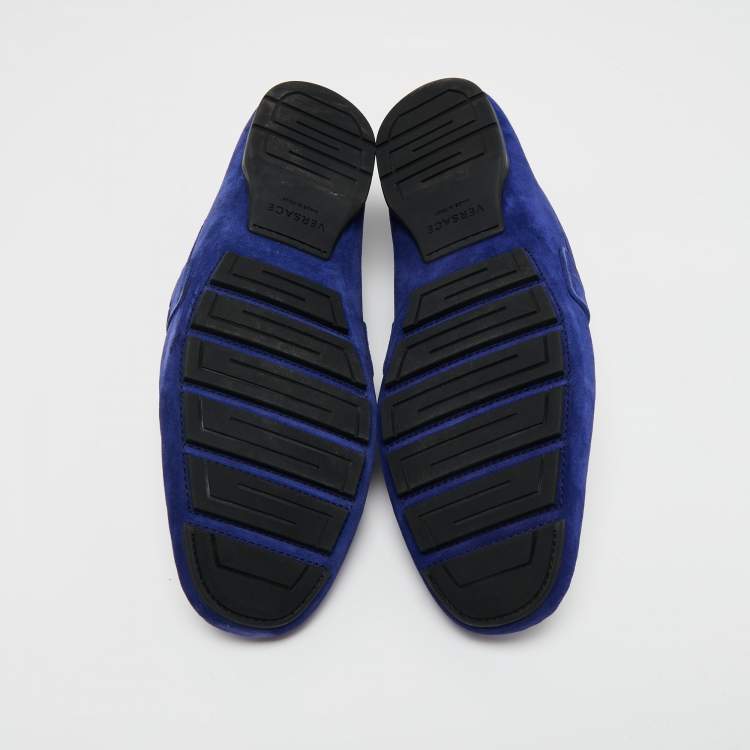 Pre Owned Versace Blue Embossed Leather and Suede Medusa Loafers Size 45