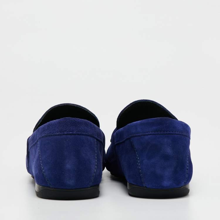Pre Owned Versace Blue Embossed Leather and Suede Medusa Loafers Size 45