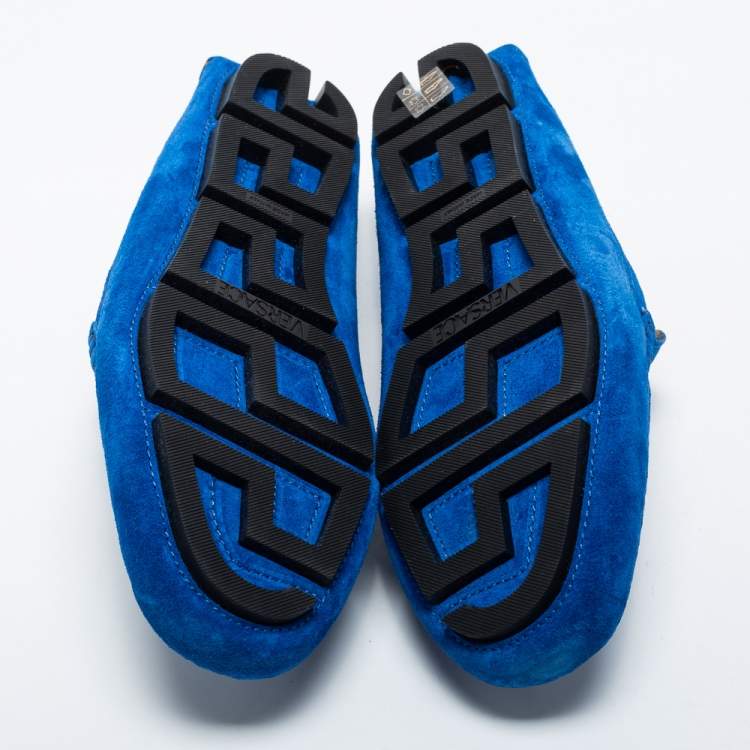 Pre Owned Versace Blue Suede Medusa Slip on Loafers Size 43