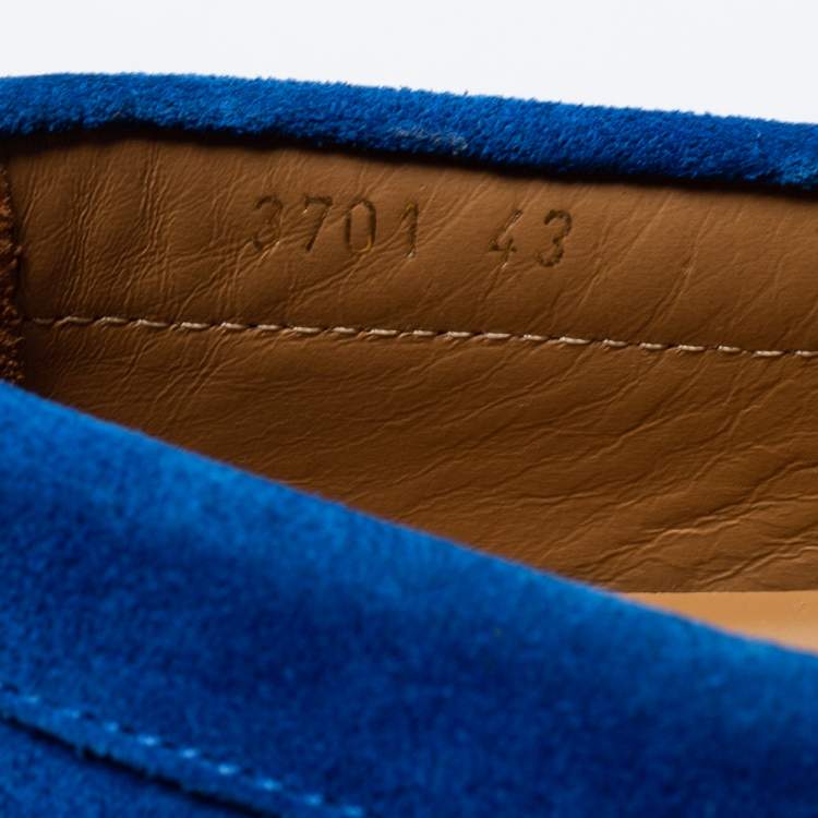 Pre Owned Versace Blue Suede Medusa Slip on Loafers Size 43