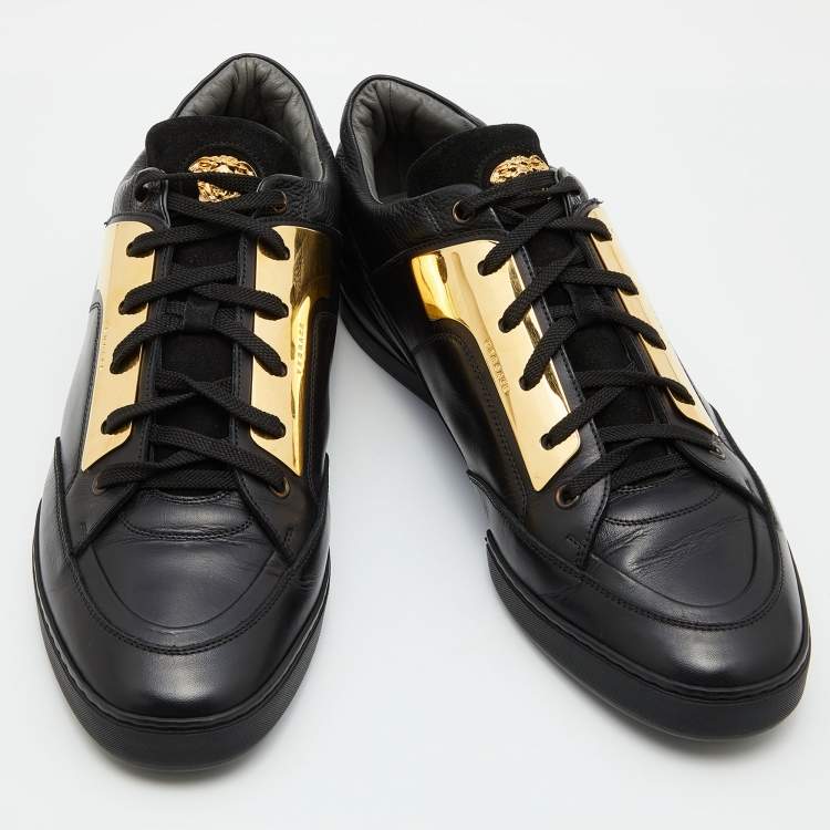 Pre Owned Versace Black Leather Medusa Low Top Sneakers Size 44