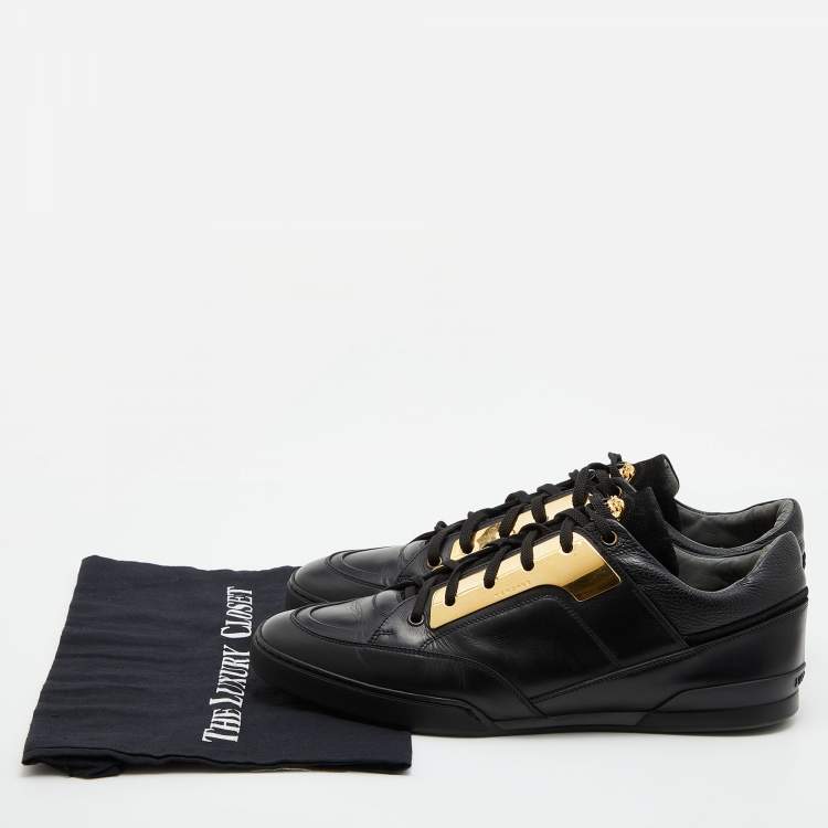 Pre Owned Versace Black Leather Medusa Low Top Sneakers Size 44