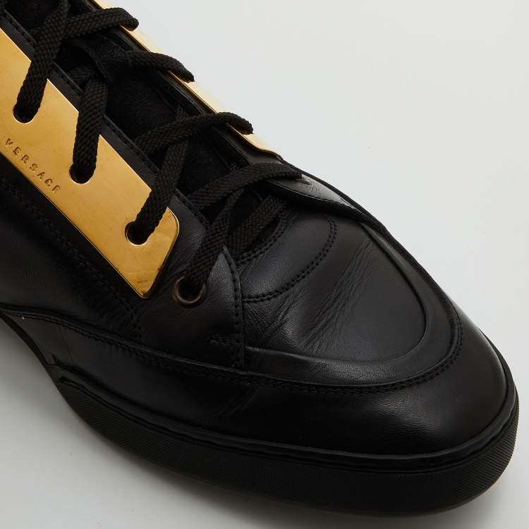Pre Owned Versace Black Leather Medusa Low Top Sneakers Size 44
