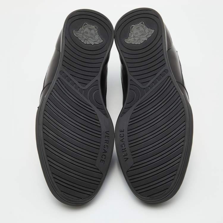 Pre Owned Versace Black Leather Medusa Low Top Sneakers Size 44