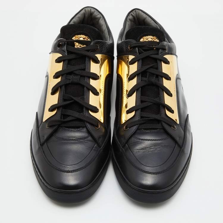 Pre Owned Versace Black Leather Medusa Low Top Sneakers Size 44