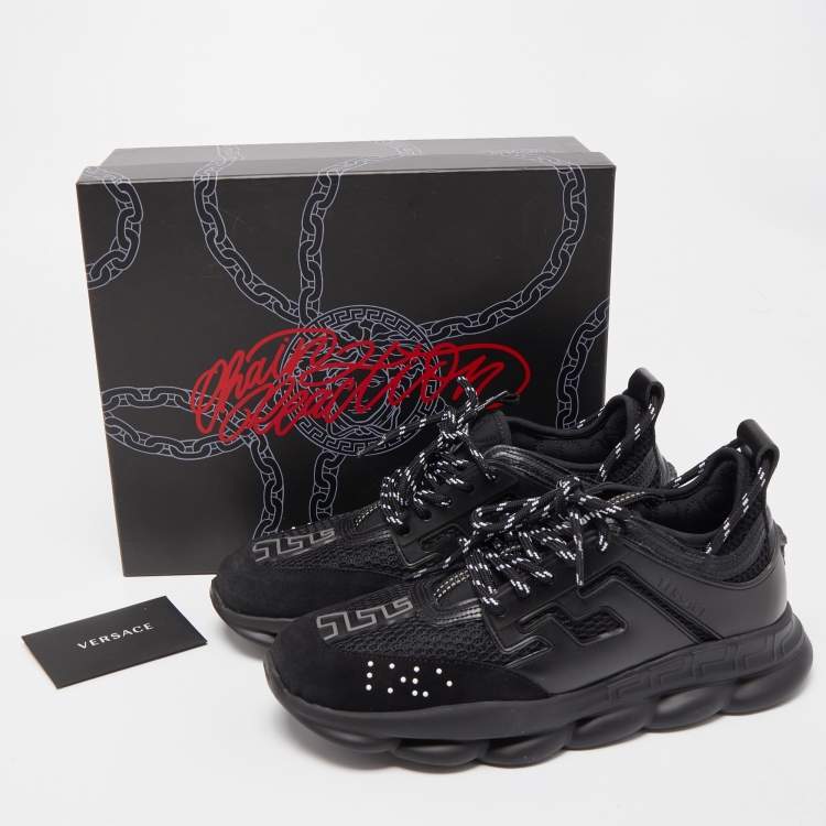 Pre Owned Versace Black Mesh And Leather Chain Reaction Sneakers Size 39