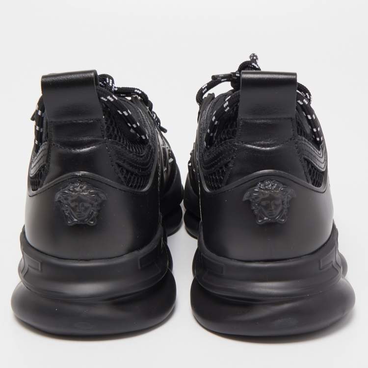 Pre Owned Versace Black Mesh And Leather Chain Reaction Sneakers Size 39