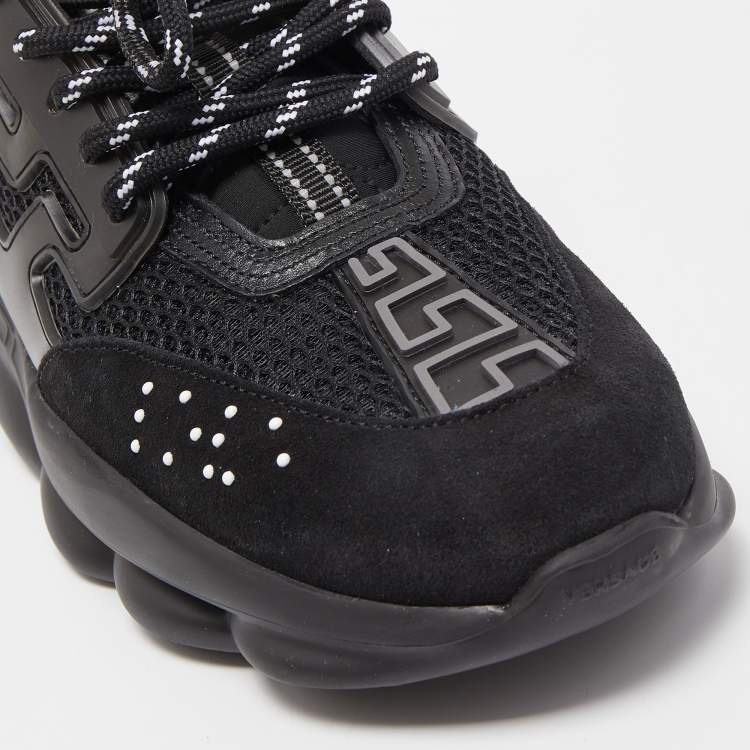 Pre Owned Versace Black Mesh And Leather Chain Reaction Sneakers Size 39