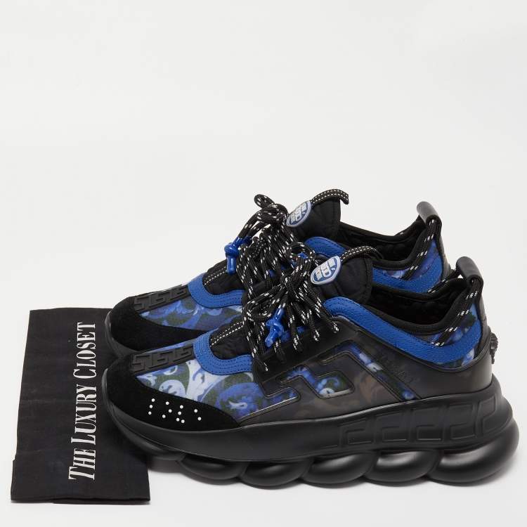 Pre Owned Versace Multicolor Baroque Print Mesh And Rubber Chain Reaction Sneakers Size 42