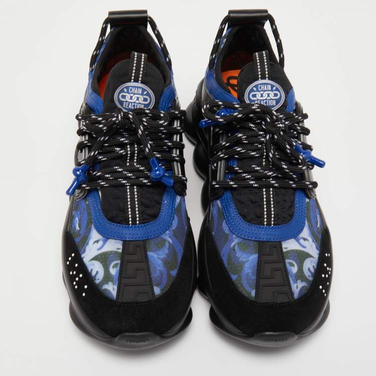 Pre Owned Versace Multicolor Baroque Print Mesh And Rubber Chain Reaction Sneakers Size 42