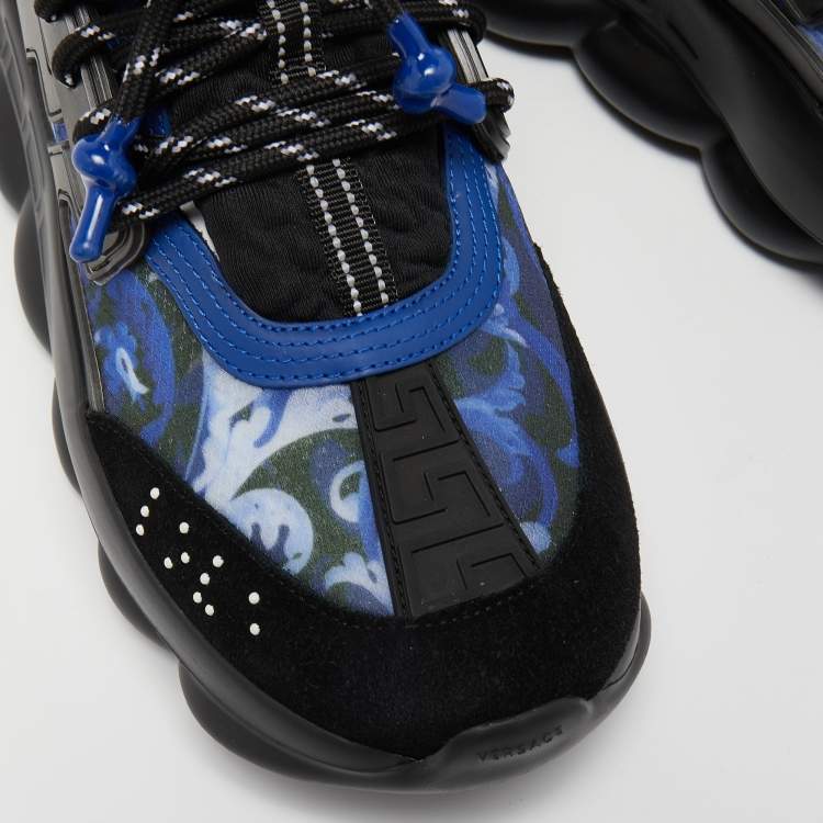 Pre Owned Versace Multicolor Baroque Print Mesh And Rubber Chain Reaction Sneakers Size 42