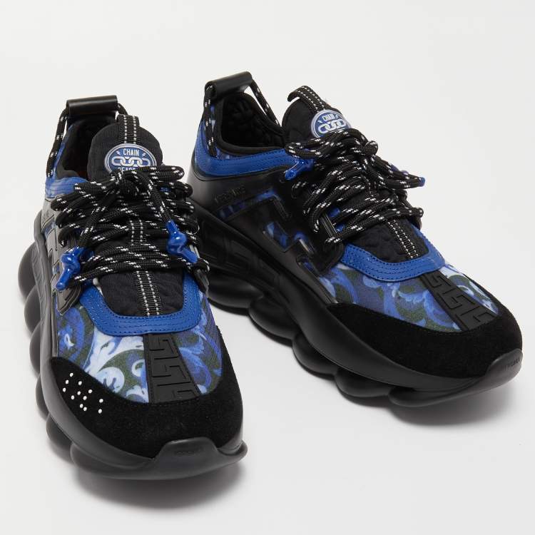 Pre Owned Versace Multicolor Baroque Print Mesh And Rubber Chain Reaction Sneakers Size 42