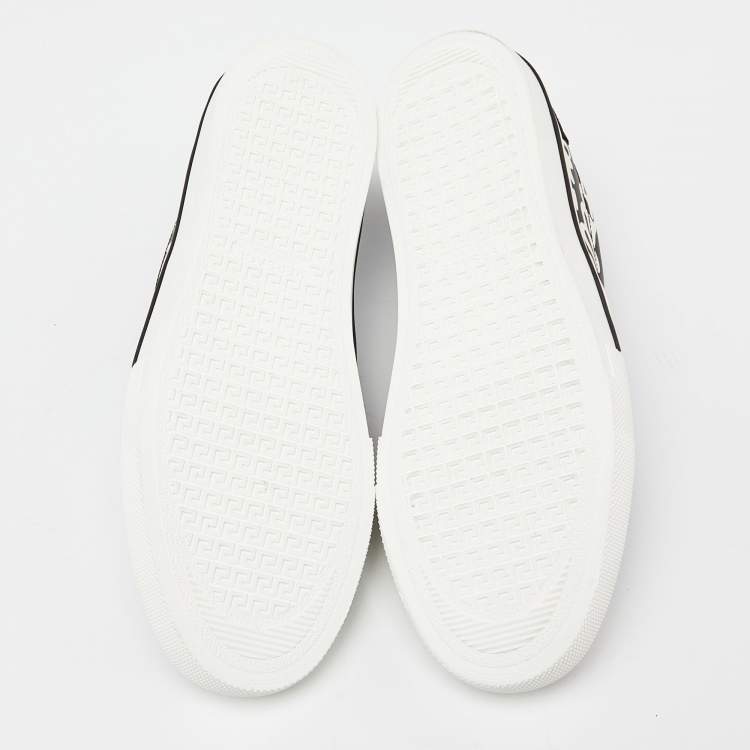 Pre Owned Versace Black/White Printed Leather Slip On Sneakers Size 43
