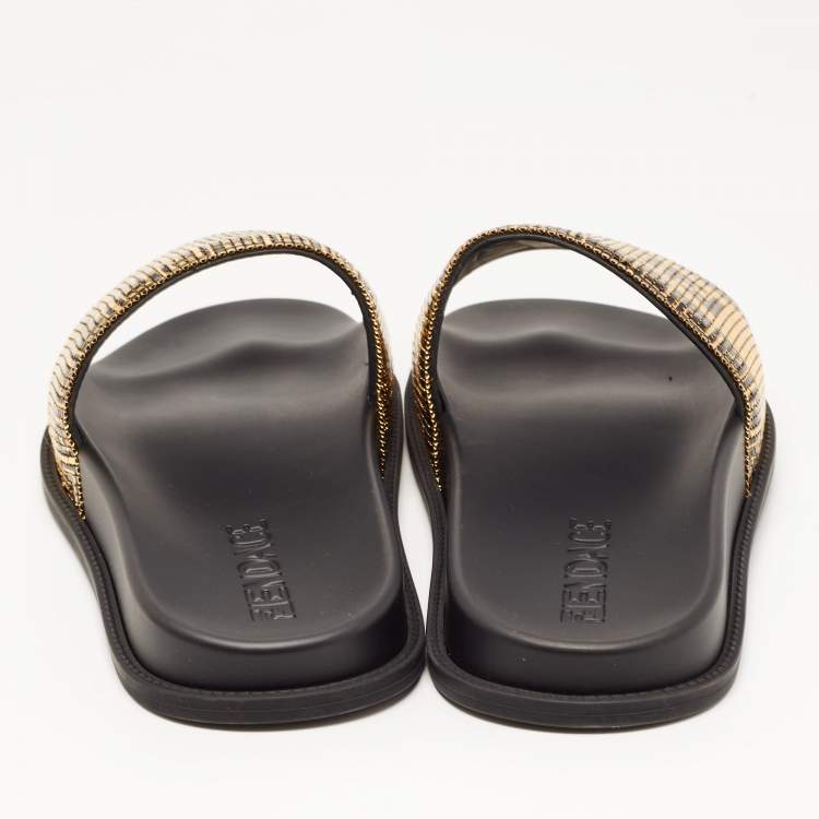 Pre Owned Fendi X Versace Black Rubber Metal Embellished Flat Slides Size 45