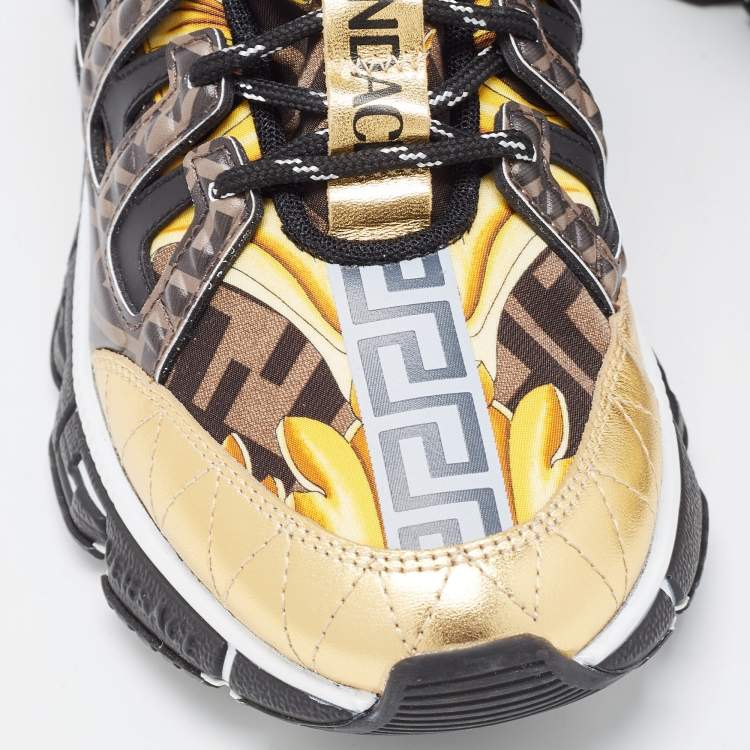 Pre Owned Versace x Fendi Fendace Multicolor Leather and Canvas Trigreca Sneakers Size 41