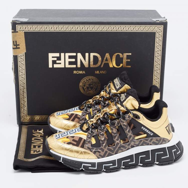 Pre Owned Versace x Fendi Fendace Multicolor Leather and Canvas Trigreca Sneakers Size 41