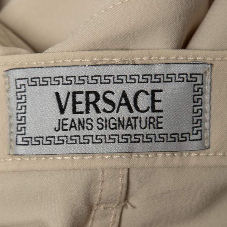 مملوكة مسبقًا Versace Signature Beige Stretch Knit Jeans XL Waist 36"