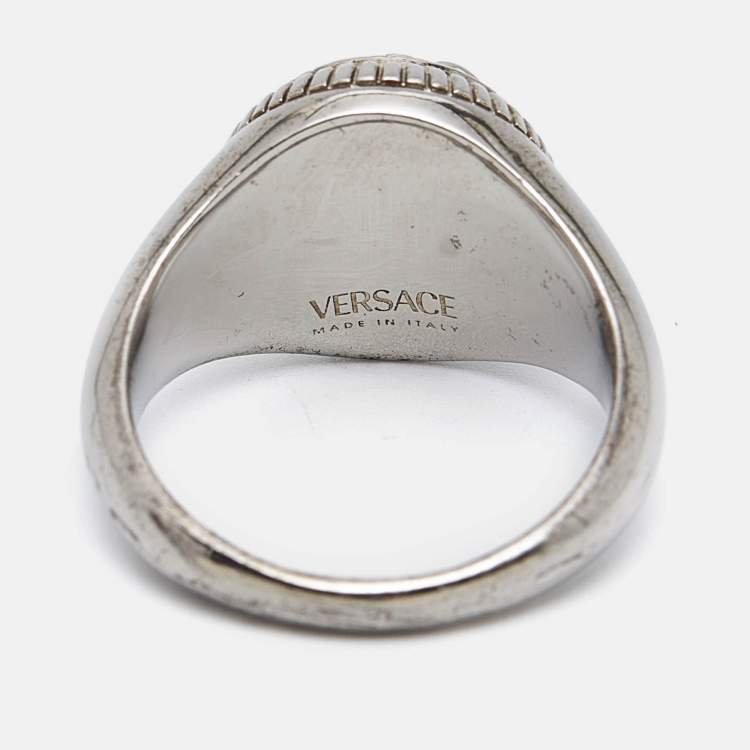 Pre Owned Versace Medusa Biggie Silver Tone Ring Size 59