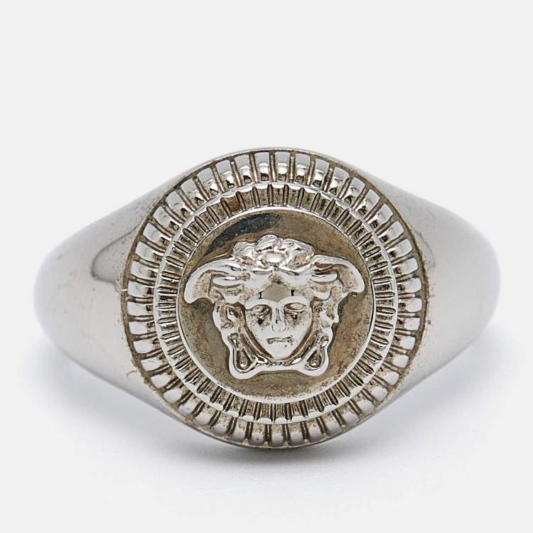 Pre Owned Versace Medusa Biggie Silver Tone Ring Size 59