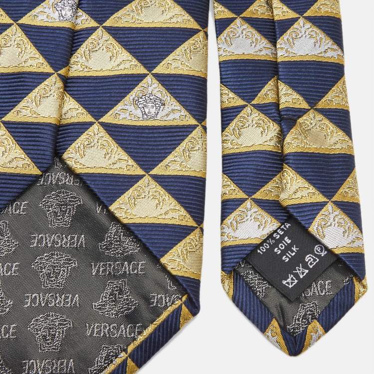 Pre Owned Versace Vintage Yellow/Blue Triangle Medusa Pattern Silk Tie