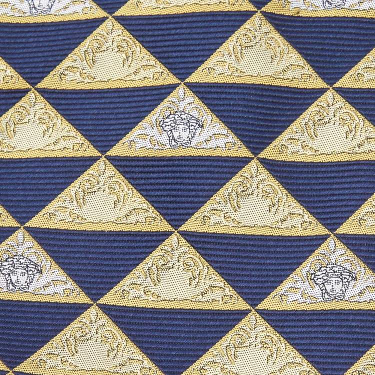 Pre Owned Versace Vintage Yellow/Blue Triangle Medusa Pattern Silk Tie
