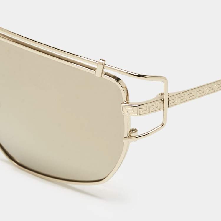 Pre Owned Versace Gold Mirror MOD 2202 Aviator Sunglasses
