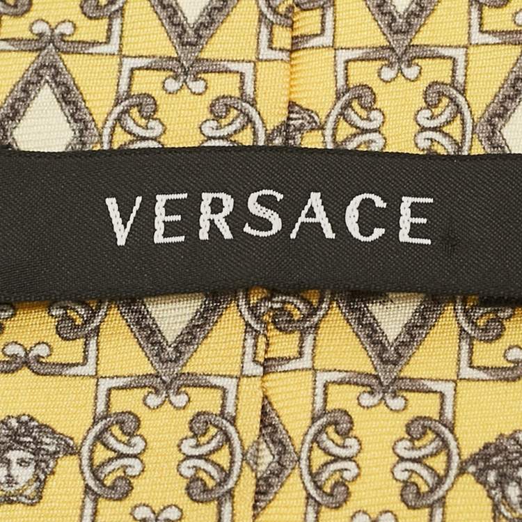 Pre Owned Versace Yellow Printed Silk Tie 