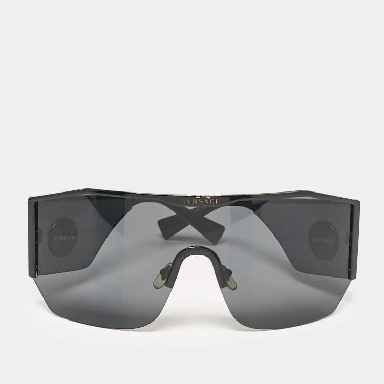 Pre Owned Versace Black MOD. 2220 Medusa Shield Sunglasses