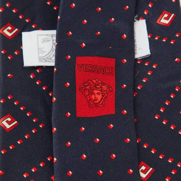 Pre Owned Versace Blue/Red Printed Silk Tie