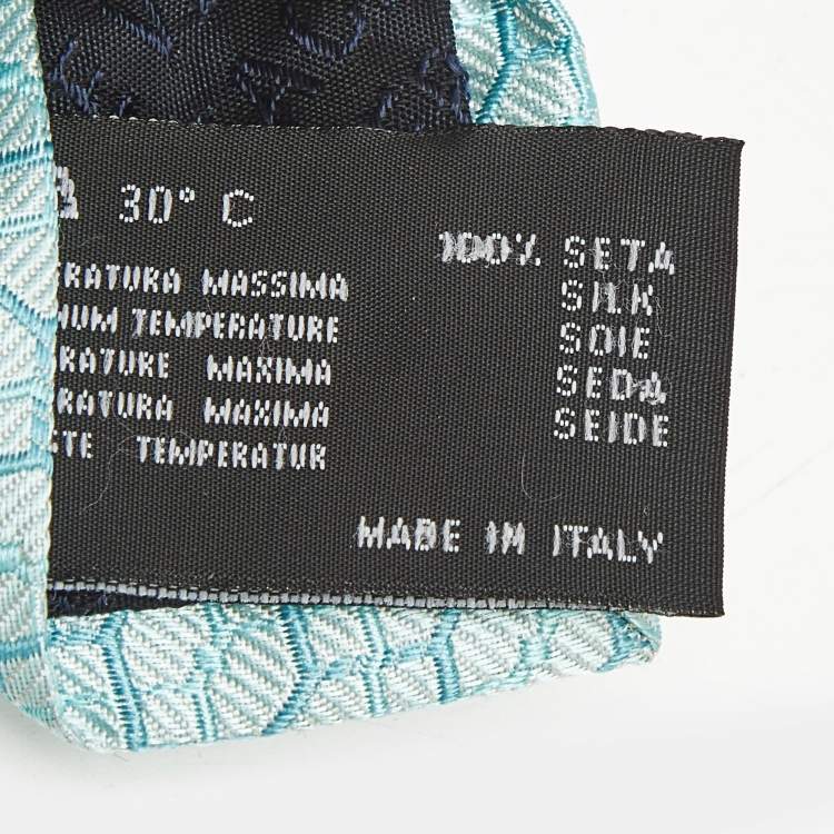 Pre Owned Versace Turquoise Blue Geometric Pattern Silk Tie 