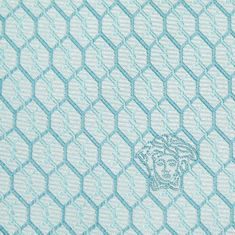 Pre Owned Versace Turquoise Blue Geometric Pattern Silk Tie 