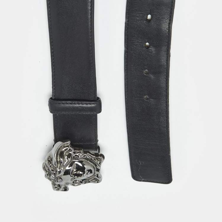 Pre Owned Versace Black Leather La Medusa Buckle Belt 105 CM