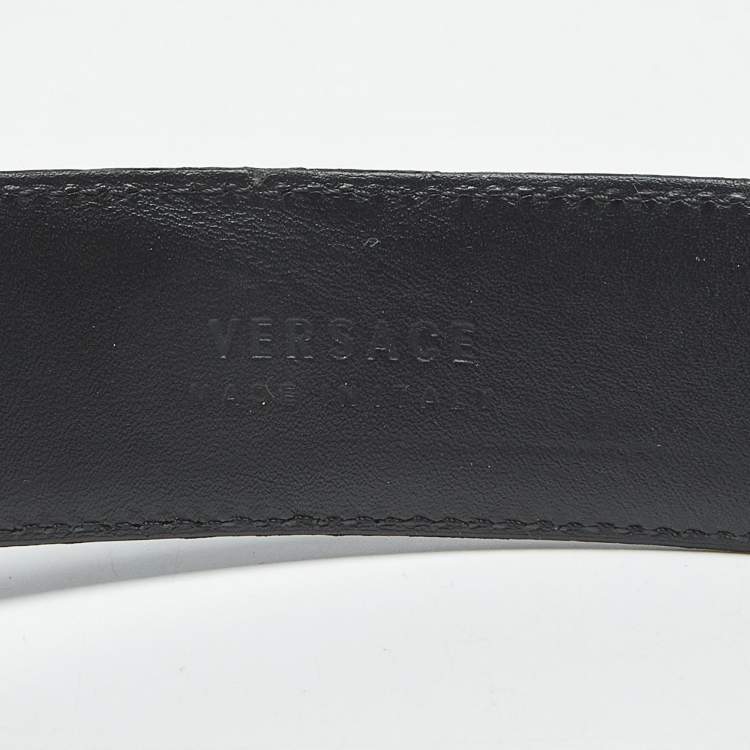 Pre Owned Versace Black Leather La Medusa Buckle Belt 105 CM