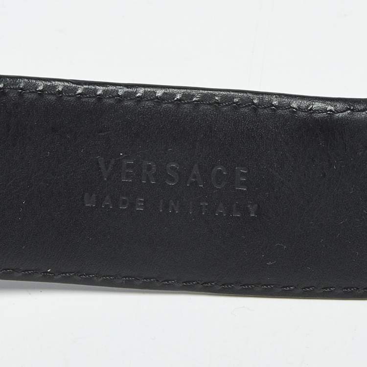 Pre Owned Versace Black Leather Medussa Head Buckle Belt 95 CM