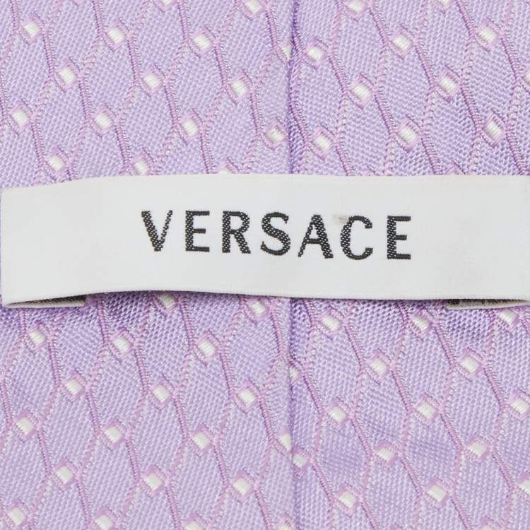 Pre Owned Versace Purple Geometric Pattern Silk Tie