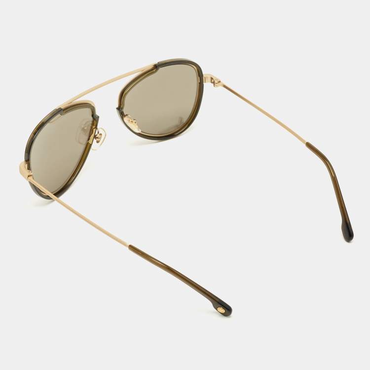 Pre Owned Versace Gold/Brown Mirrored MOD. 2193 Aviator Sunglasses