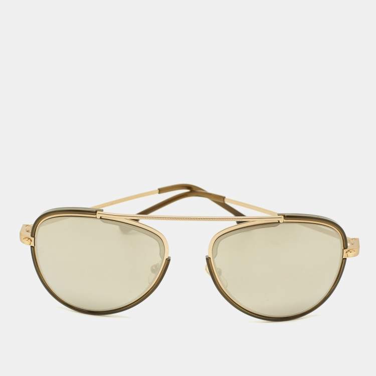 Pre Owned Versace Gold/Brown Mirrored MOD. 2193 Aviator Sunglasses
