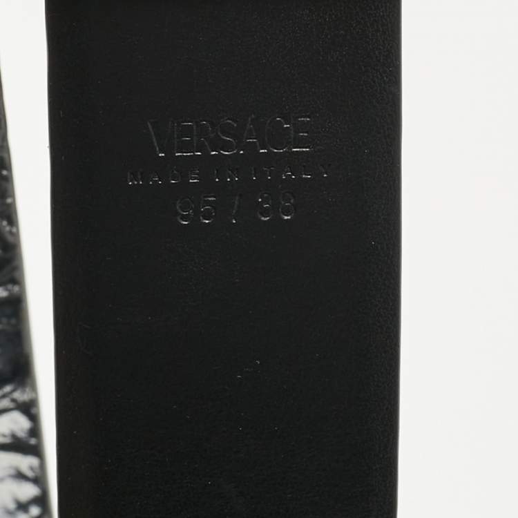 Pre Owned Versace Black Croc Embossed and Leather Medusa Biggie Reversible Belt 95CM