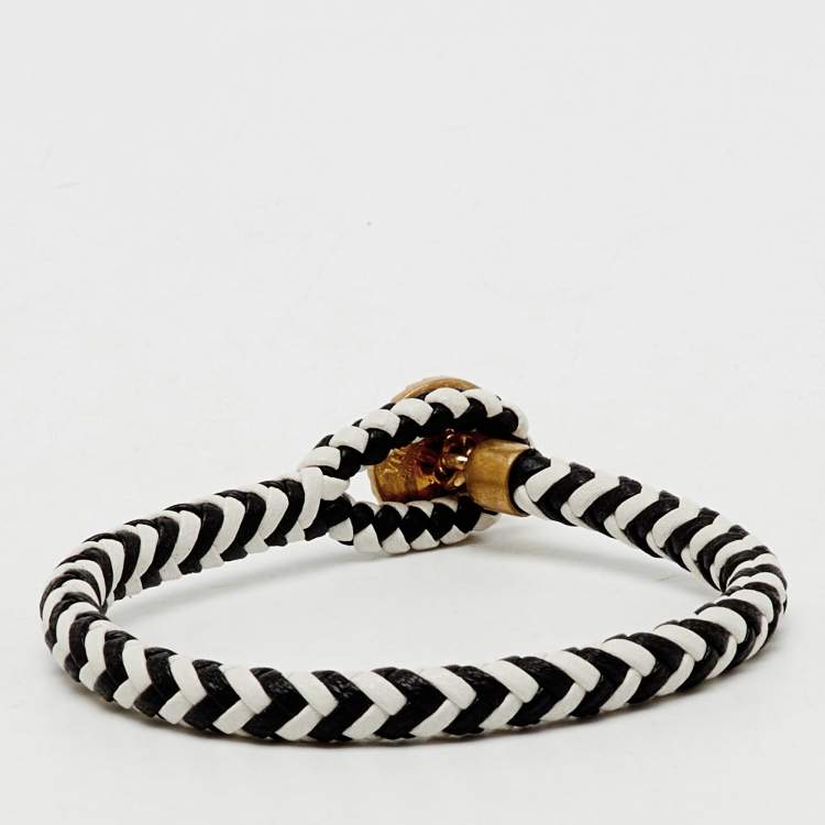 Pre Owned Versace Medusa Head Braided Bi-color Leather Toggle Bracelet